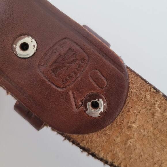 Mexican Men's Geniue Leather Casual Belt Size 40 100 Brown Aztec Braided Tooled - Picture 2 of 7